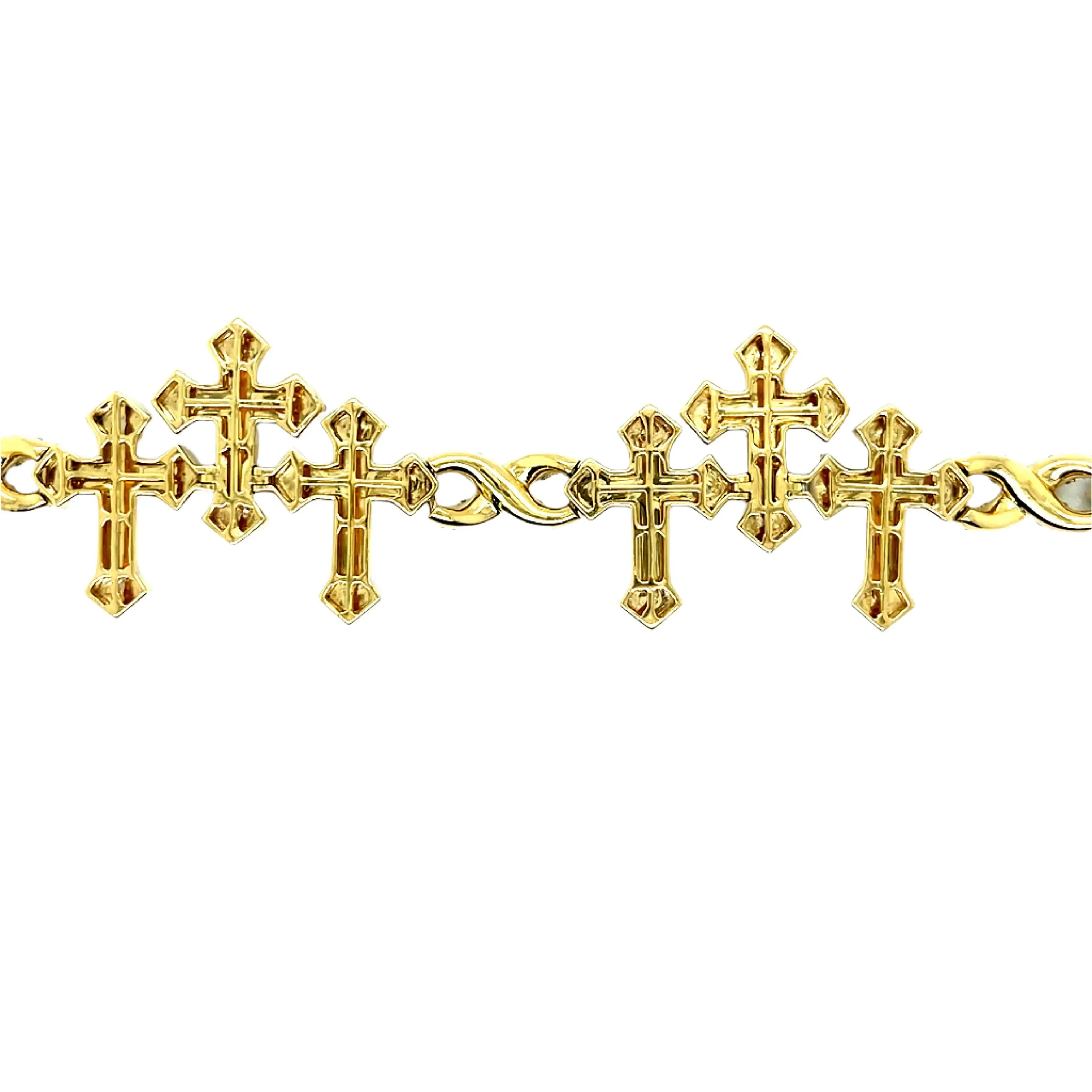 10k Gold 6.65CT Natural Diamonds Iced Out Trio Crosses 7.5" Men's 29mm Bracelet - SBR31482