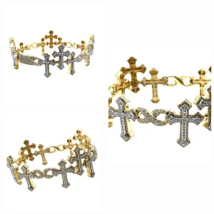 10k Gold 6.65CT Natural Diamonds Iced Out Trio Crosses 7.5" Men's 29mm Bracelet - SBR31482