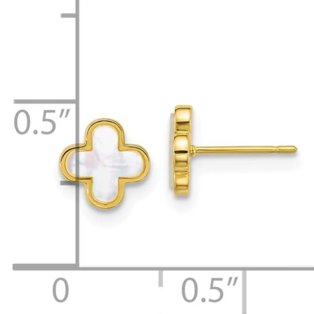 10k Gold Mother of Pearl Clover Earrings