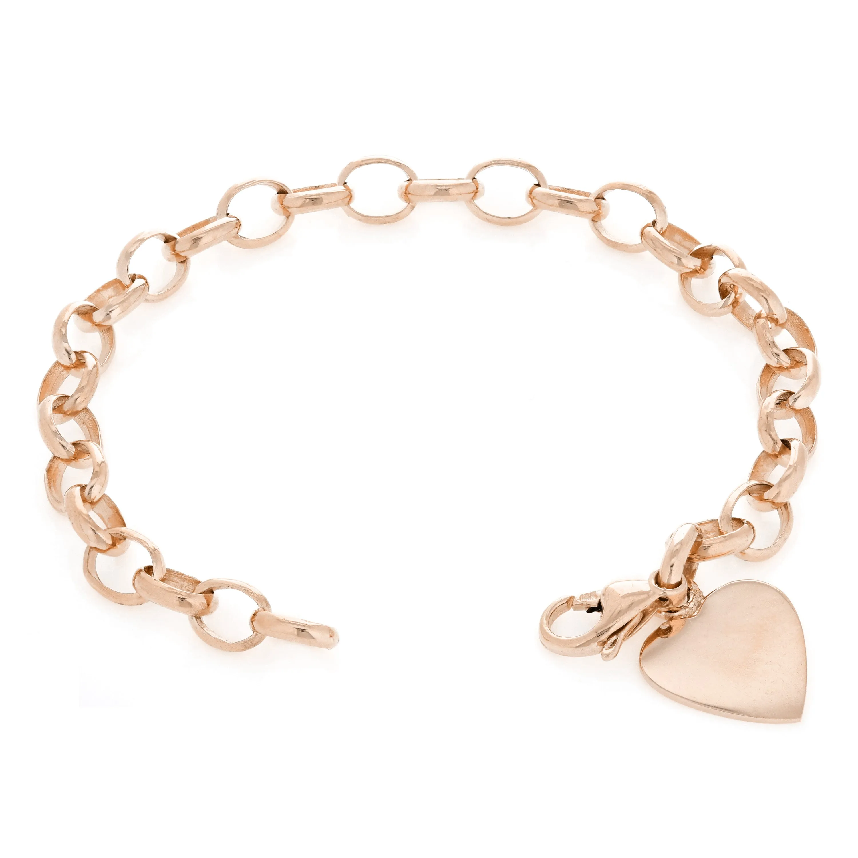 10k Rose Gold Heart Tag Charm Bracelet 8" 16 grams Rolo Chain Link Bracelet