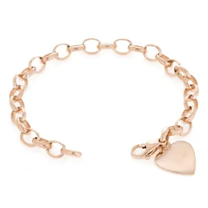 10k Rose Gold Heart Tag Charm Bracelet 8" 16 grams Rolo Chain Link Bracelet
