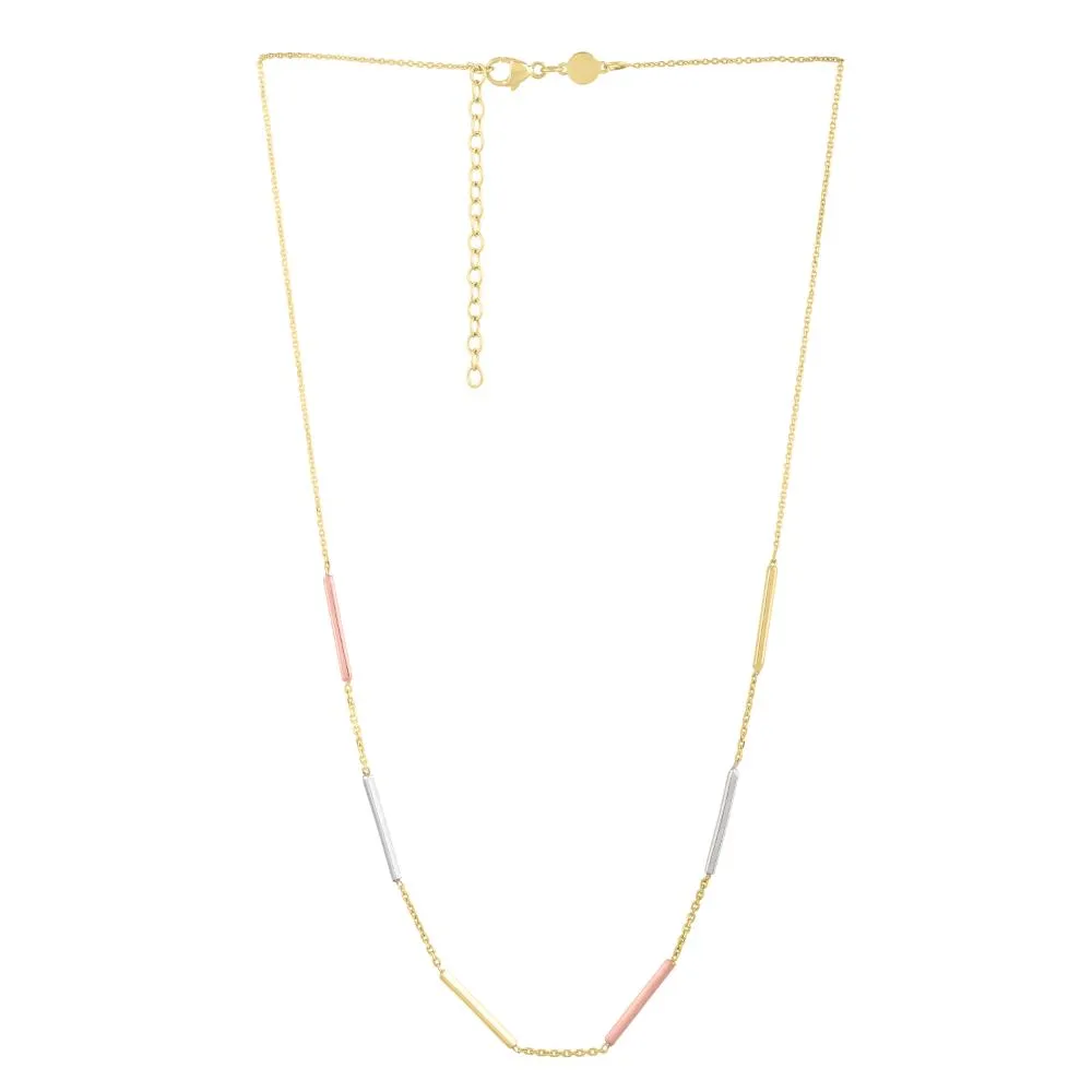 10K Tri-color Bar Station Necklace