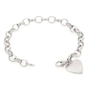 10k White Gold Rolo Link Chain Heart Charm Bracelet 8.5" 17 grams