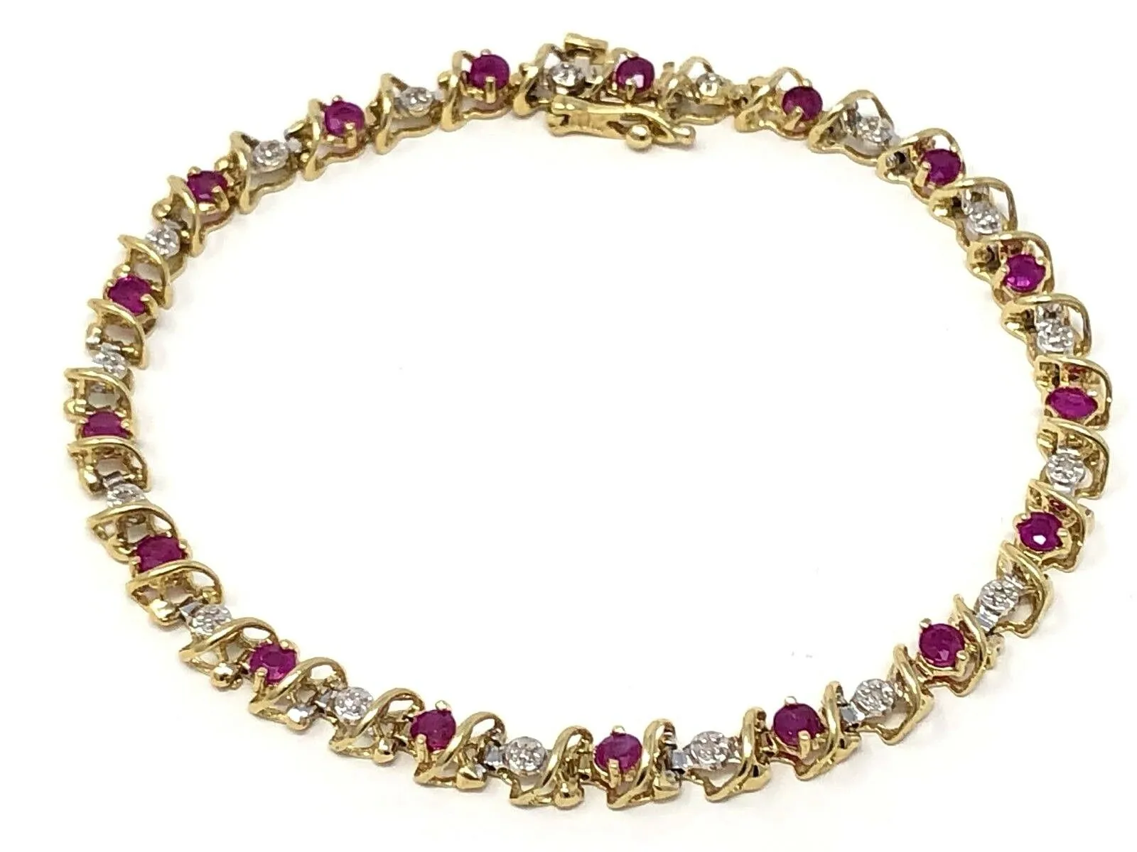 10k Yellow Gold Ruby & Diamonds Bracelet 7.25" 4.7mm 6.7 grams