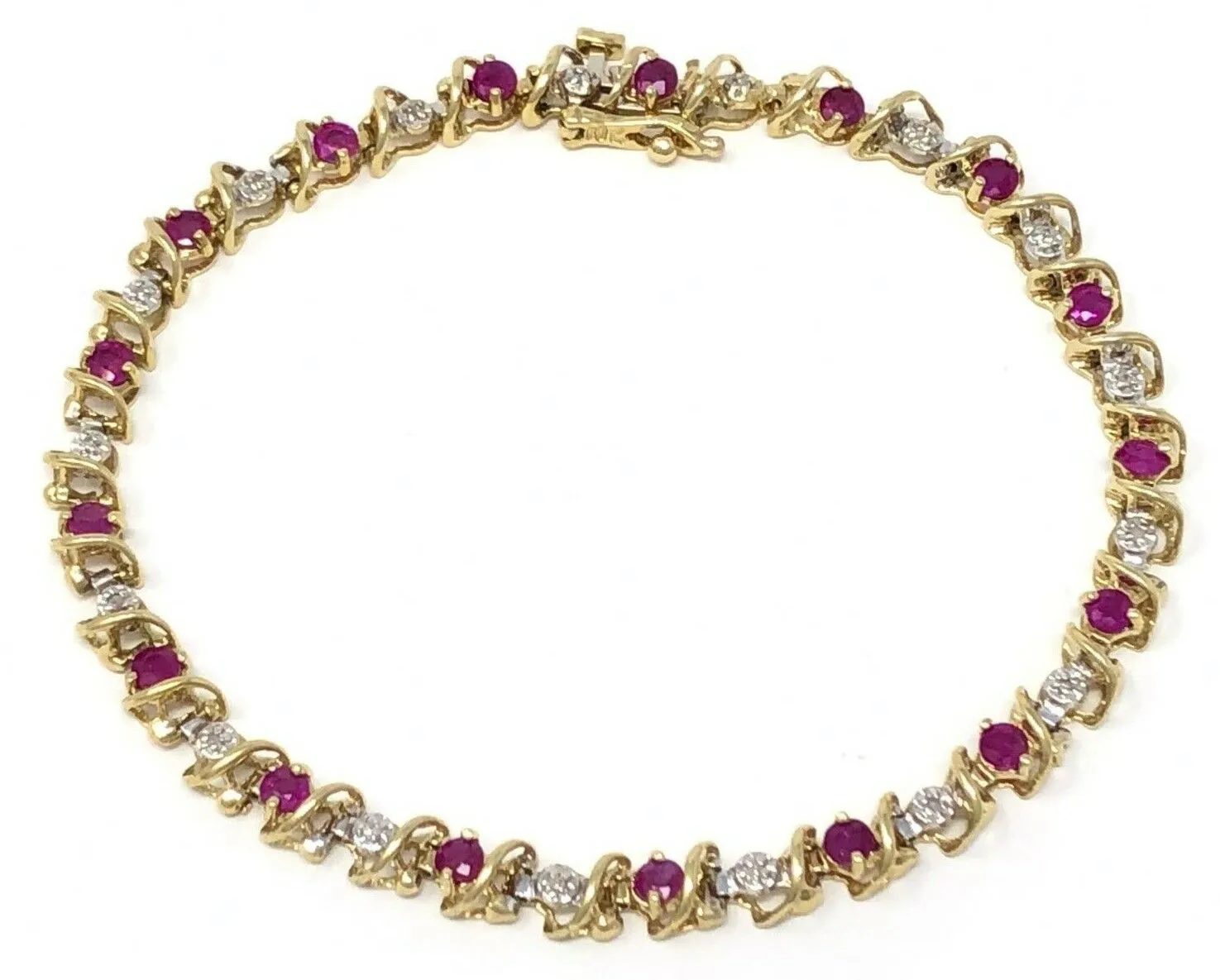 10k Yellow Gold Ruby & Diamonds Bracelet 7.25" 4.7mm 6.7 grams