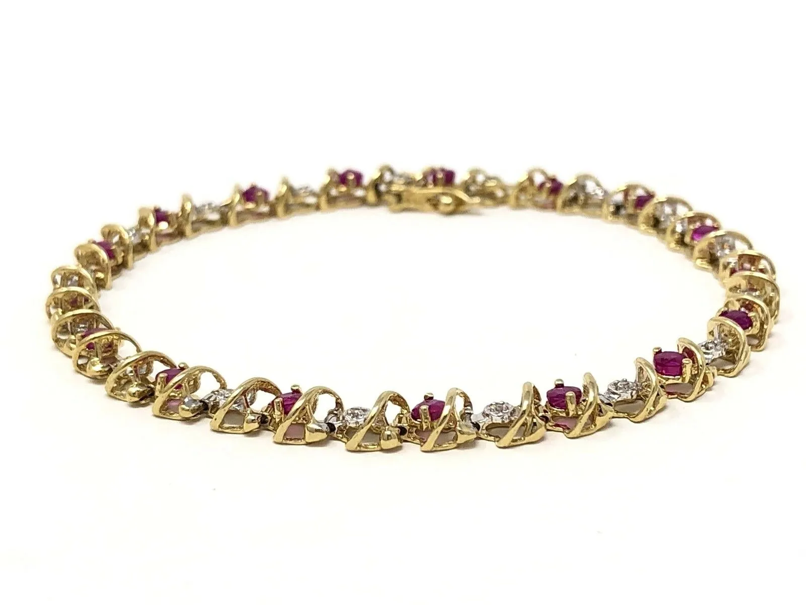 10k Yellow Gold Ruby & Diamonds Bracelet 7.25" 4.7mm 6.7 grams