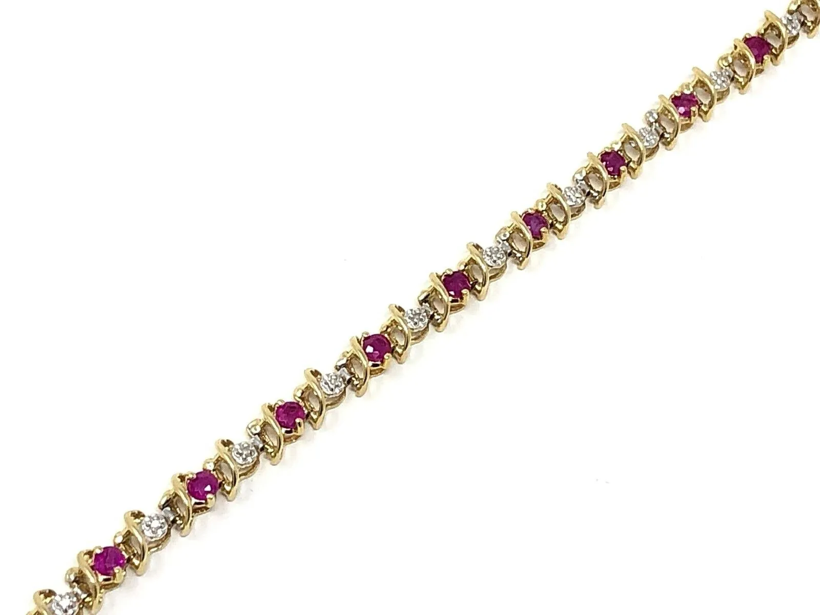 10k Yellow Gold Ruby & Diamonds Bracelet 7.25" 4.7mm 6.7 grams
