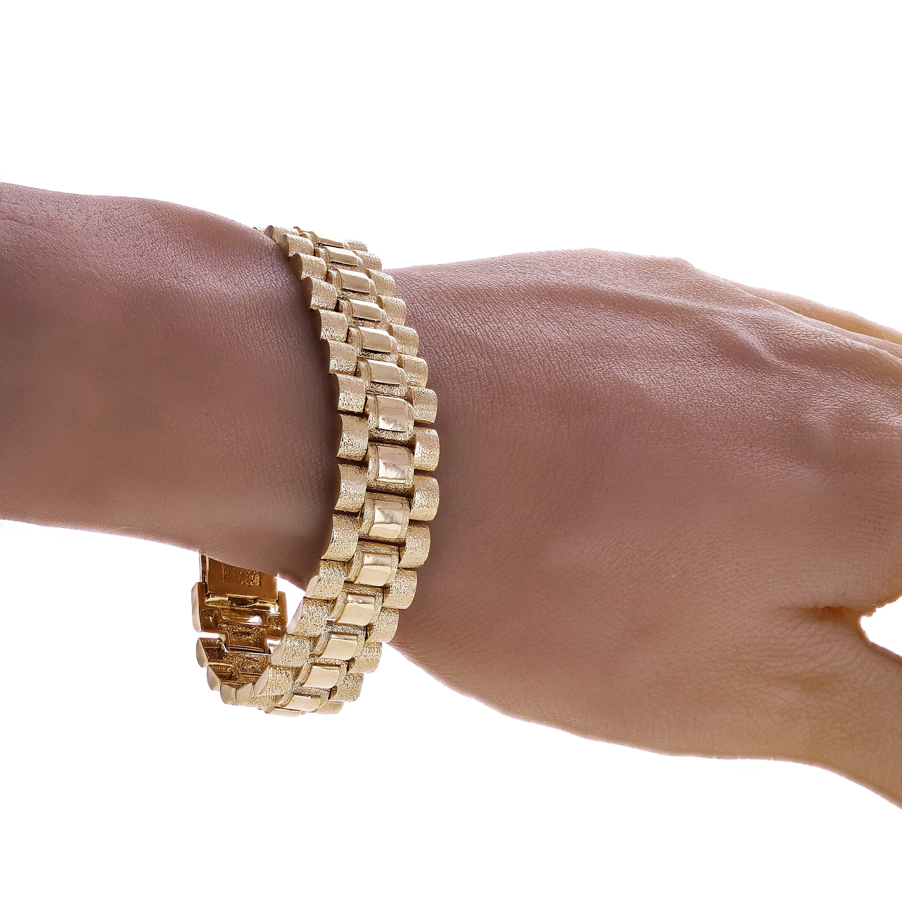 10k Yellow Gold Watch Link Chain Bracelet Adjustable 8.5-9" 14.8mm 38.1 grams