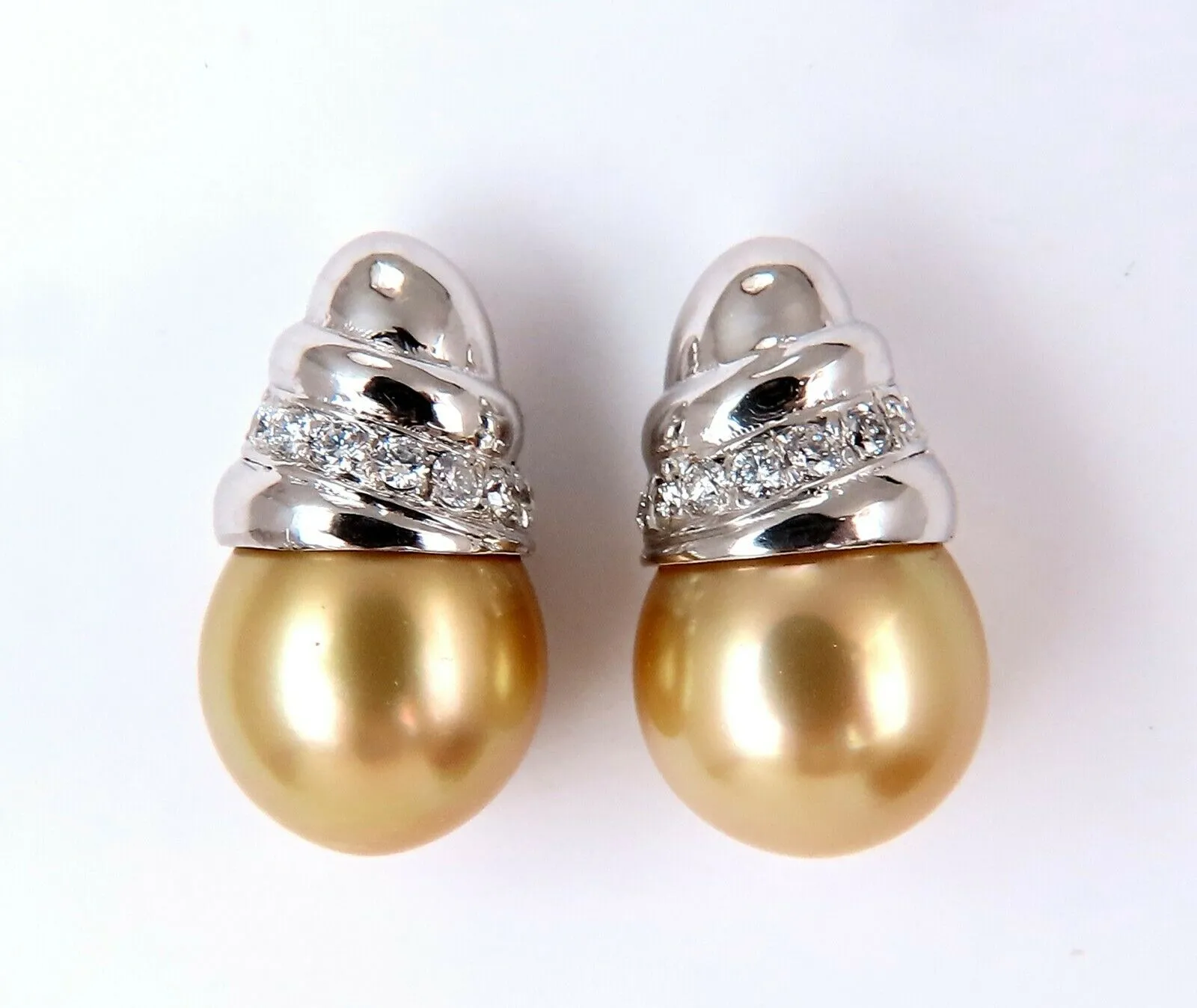 11.9mm Golden Yellow South Seas Pearls .50ct Diamonds Stud Earrings 14kt Gold