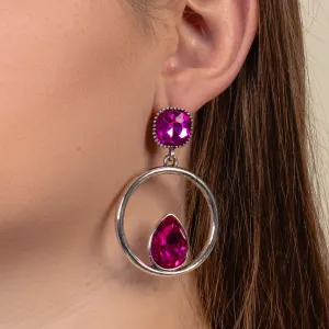 1387 - Crystal Hoop Earrings - Fuchsia