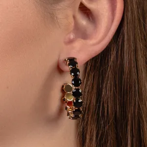 1393 - Crystal Hoop Earrings - Black
