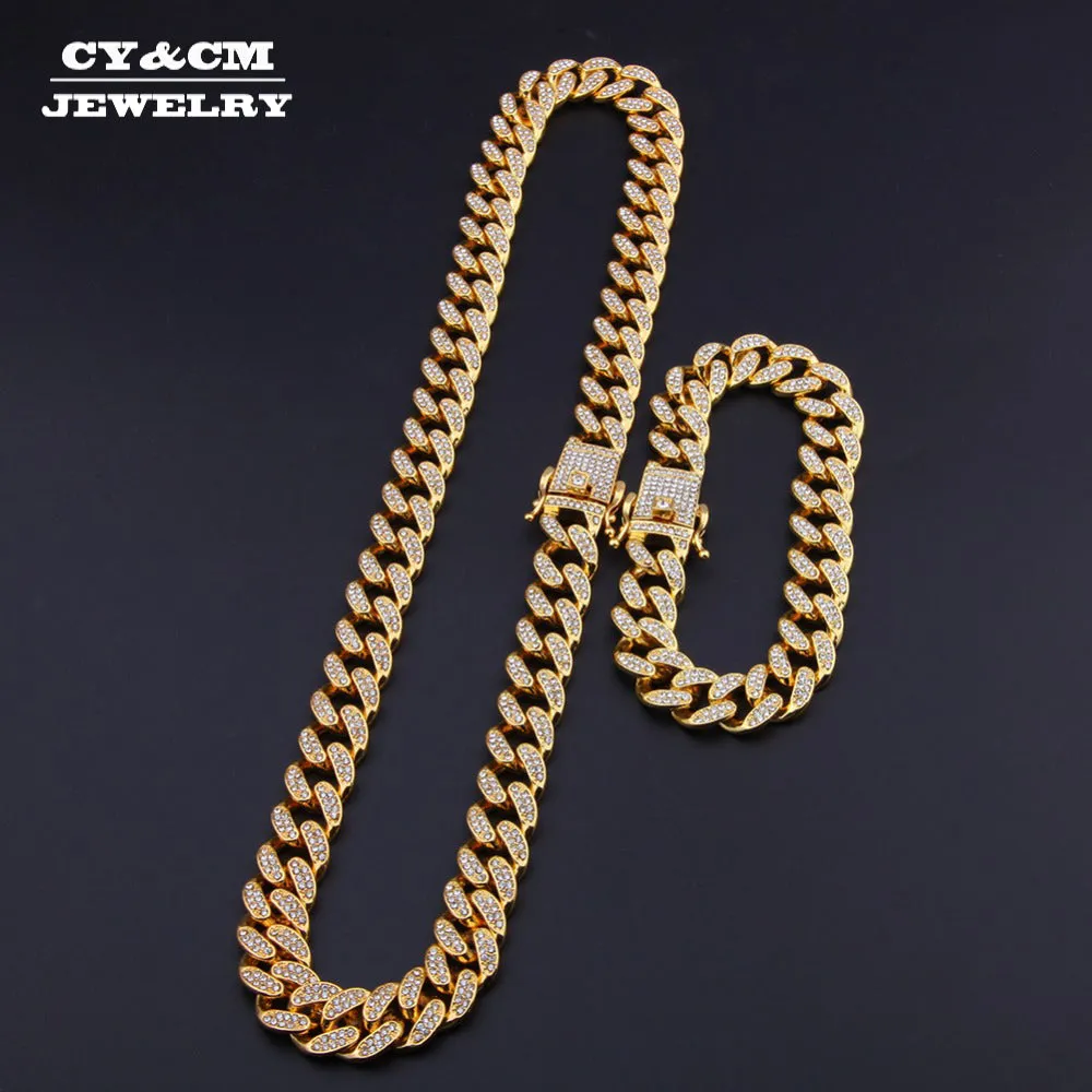 13mm Miami Cuban Link Chain Gold Silver Necklace Bracelet Iced