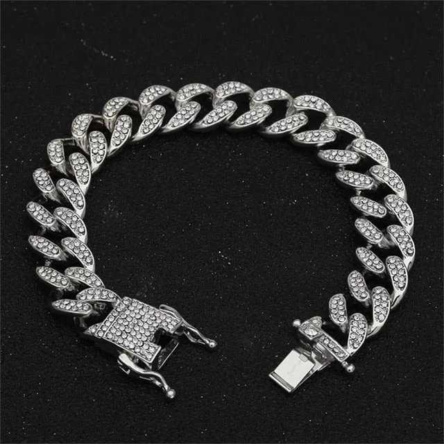 13mm Miami Cuban Link Chain Gold Silver Necklace Bracelet Iced