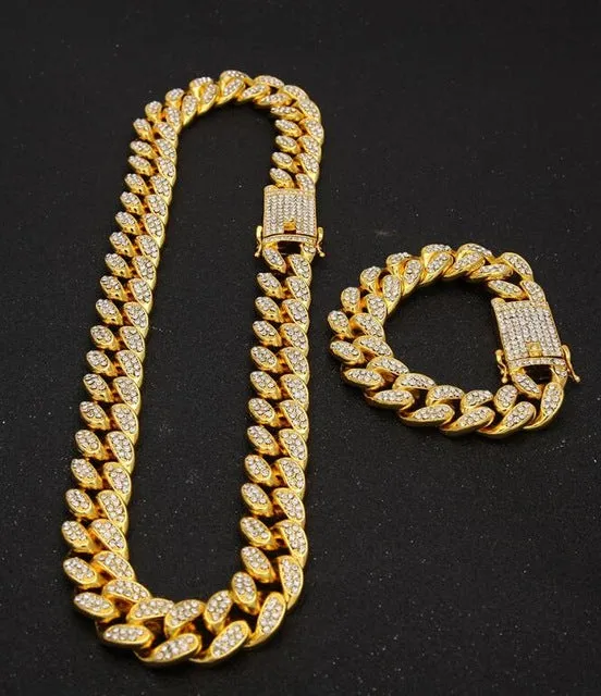 13mm Miami Cuban Link Chain Gold Silver Necklace Bracelet Iced