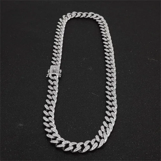 13mm Miami Cuban Link Chain Gold Silver Necklace Bracelet Iced