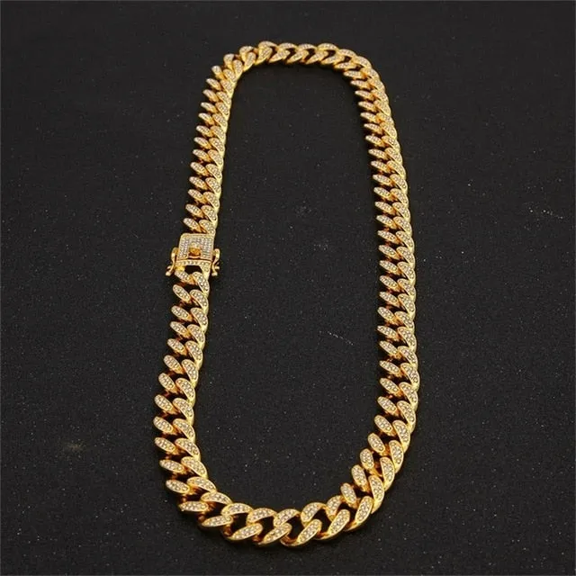 13mm Miami Cuban Link Chain Gold Silver Necklace Bracelet Iced