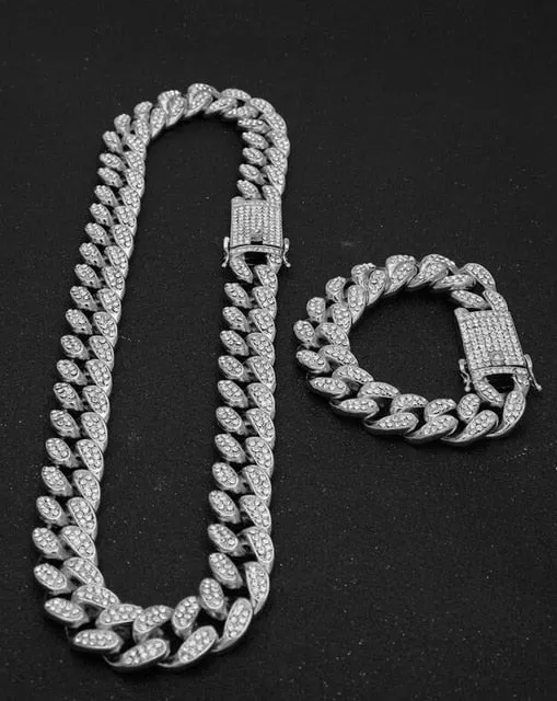 13mm Miami Cuban Link Chain Gold Silver Necklace Bracelet Iced