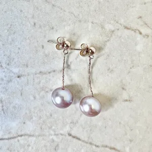 14 Karat Rose Gold Pink Pearl Drop Earrings