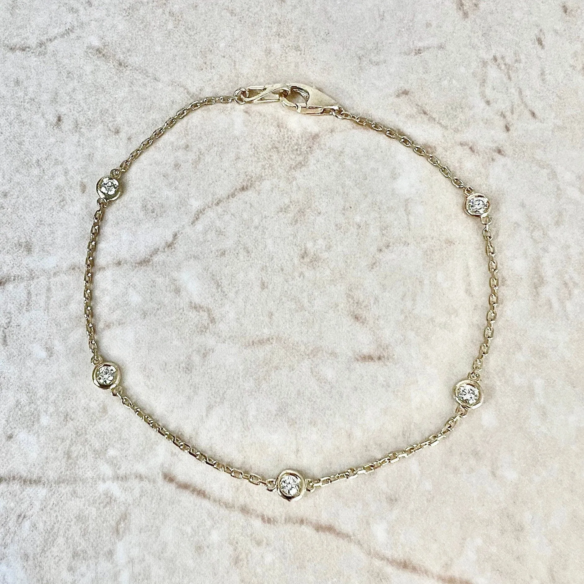 14 Karat Yellow Gold 0.25 Carat Diamond By The Yard Bracelet