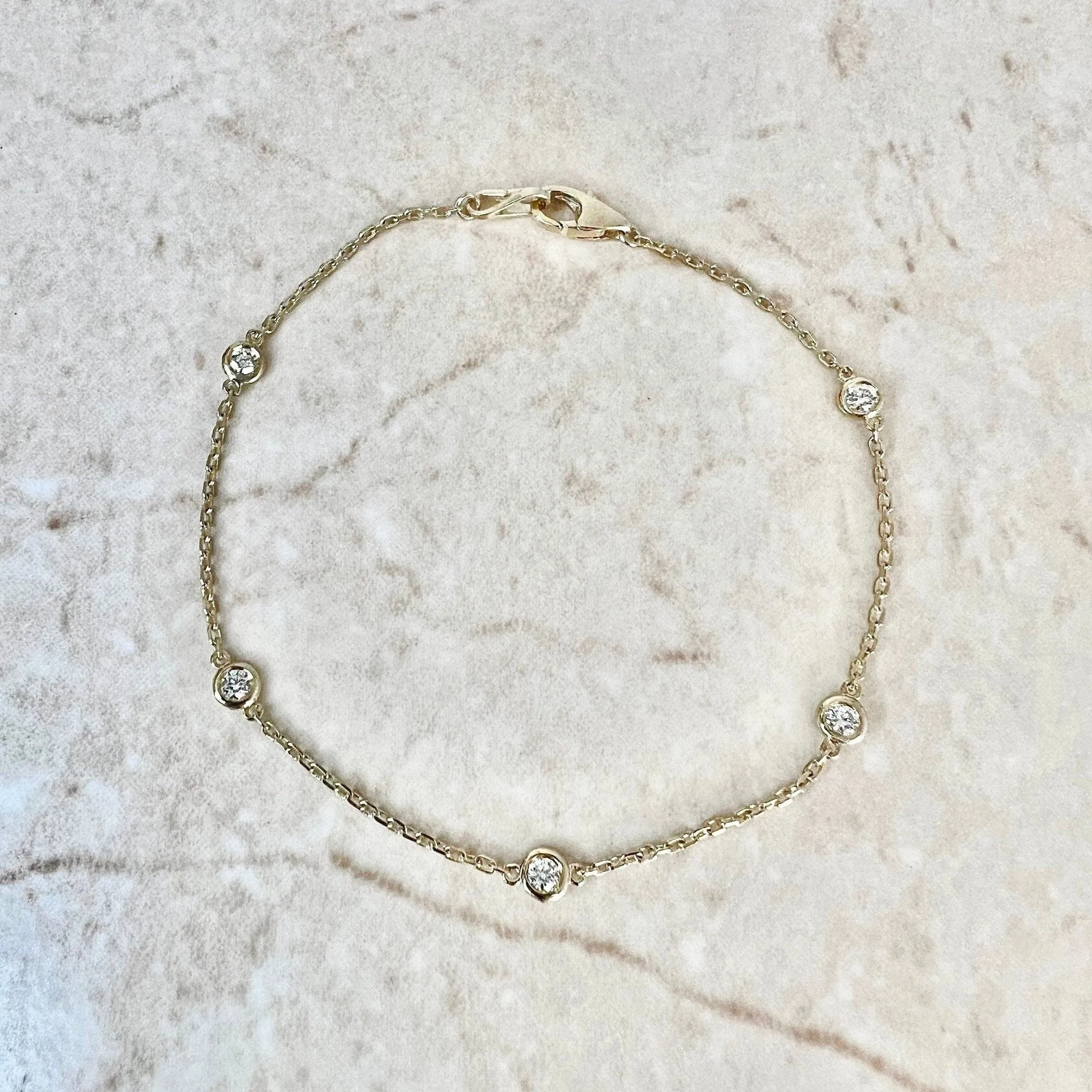 14 Karat Yellow Gold 0.25 Carat Diamond By The Yard Bracelet