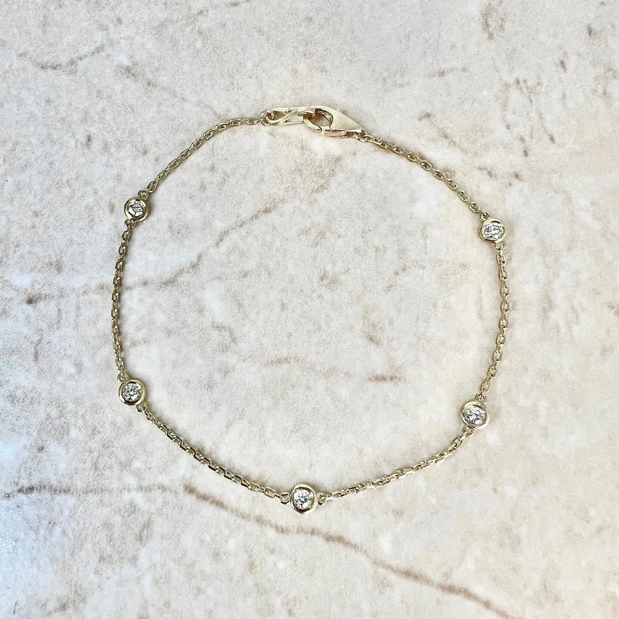 14 Karat Yellow Gold 0.25 Carat Diamond By The Yard Bracelet