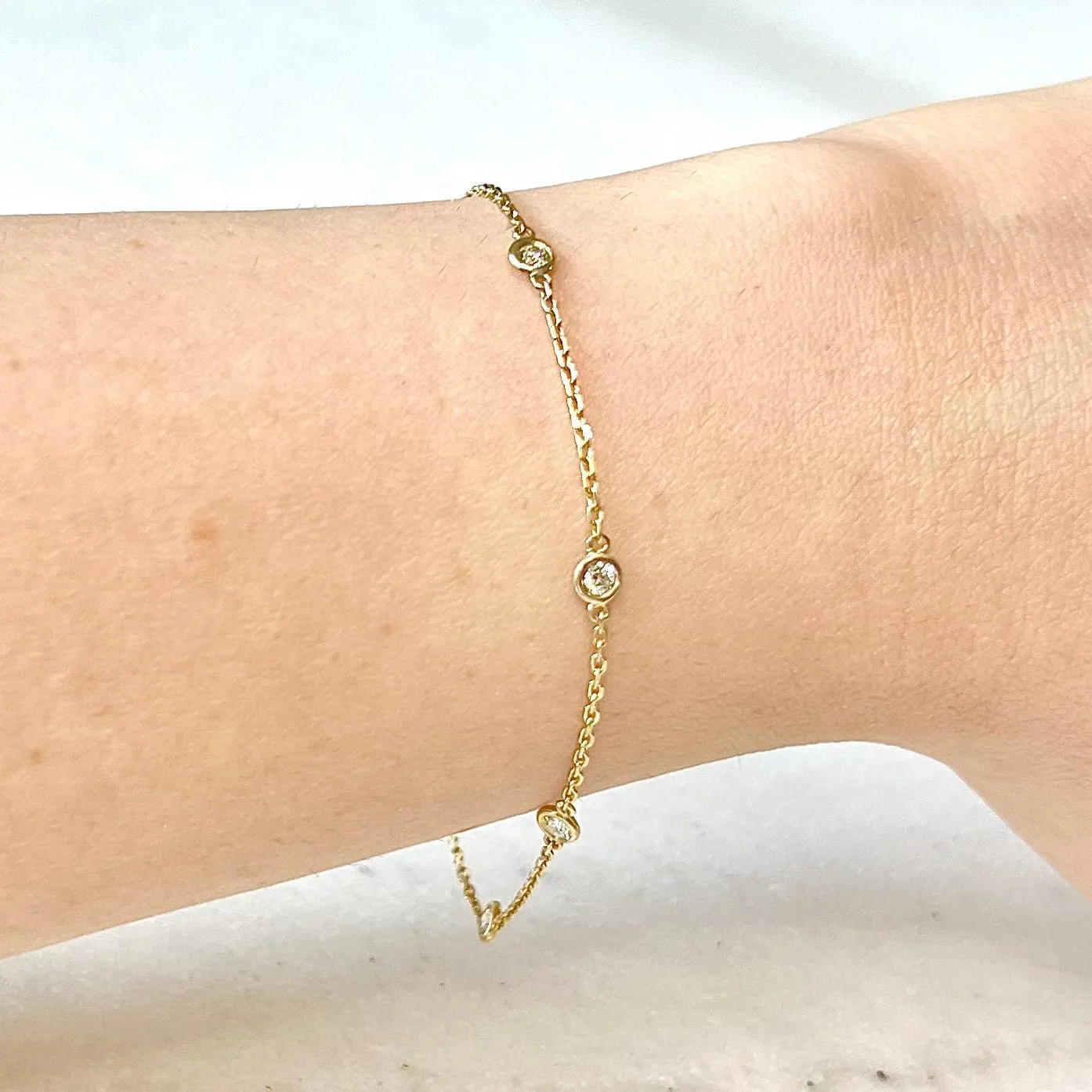 14 Karat Yellow Gold 0.25 Carat Diamond By The Yard Bracelet