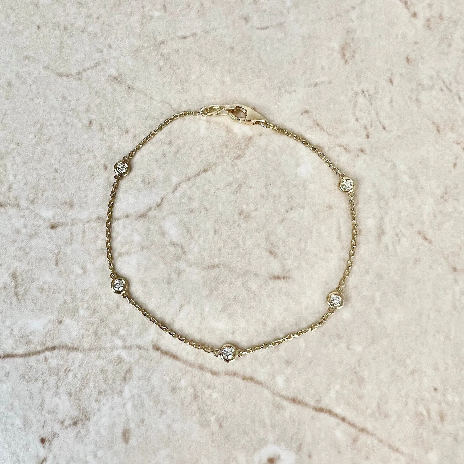 14 Karat Yellow Gold 0.25 Carat Diamond By The Yard Bracelet