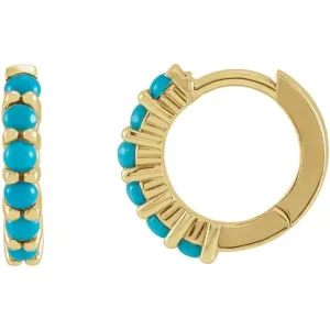 14 Karat Yellow Gold Turquoise Hoop Earrings