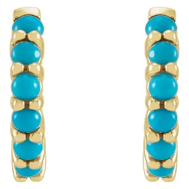 14 Karat Yellow Gold Turquoise Hoop Earrings