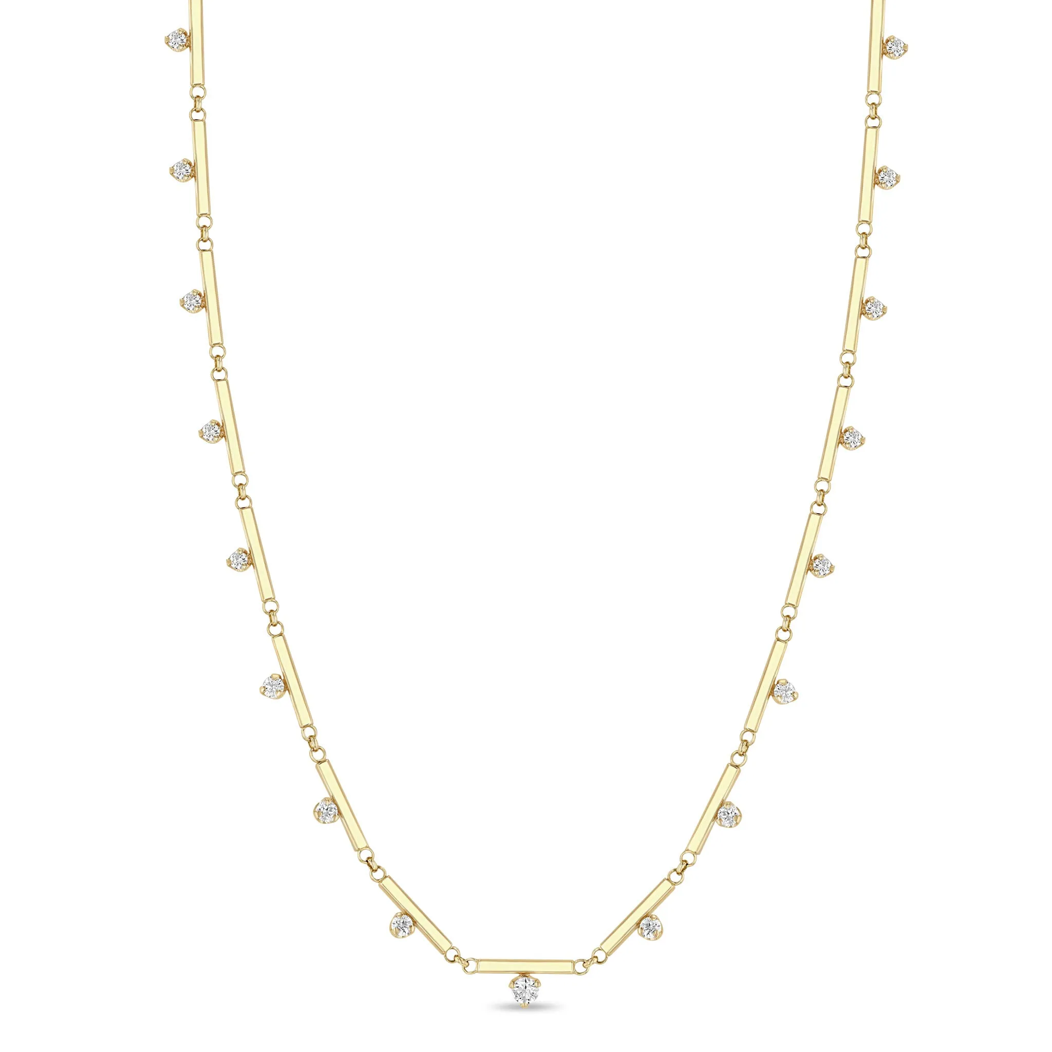 14k 15 Graduated Prong Diamond Linked Bar Necklace