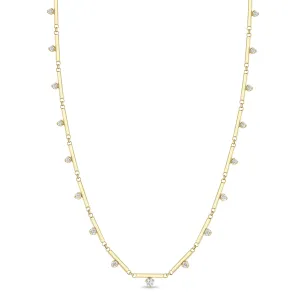 14k 15 Graduated Prong Diamond Linked Bar Necklace