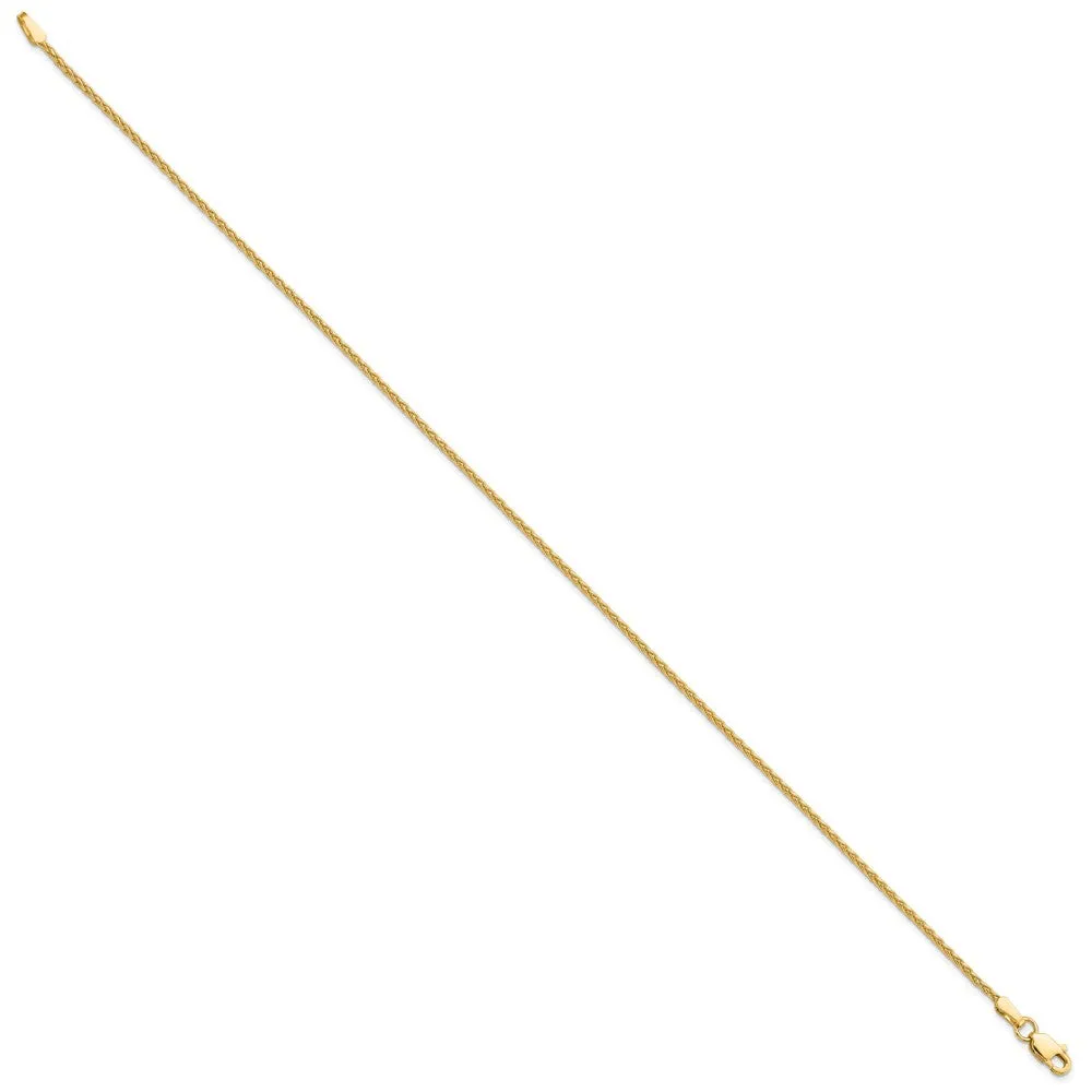 14k 9 inch 1.5mm Parisian Wheat with Lobster Clasp Anklet