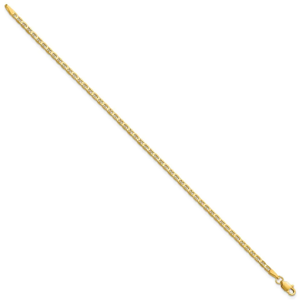 14K 9 inch 2.4mm Concave Anchor with Lobster Clasp Chain