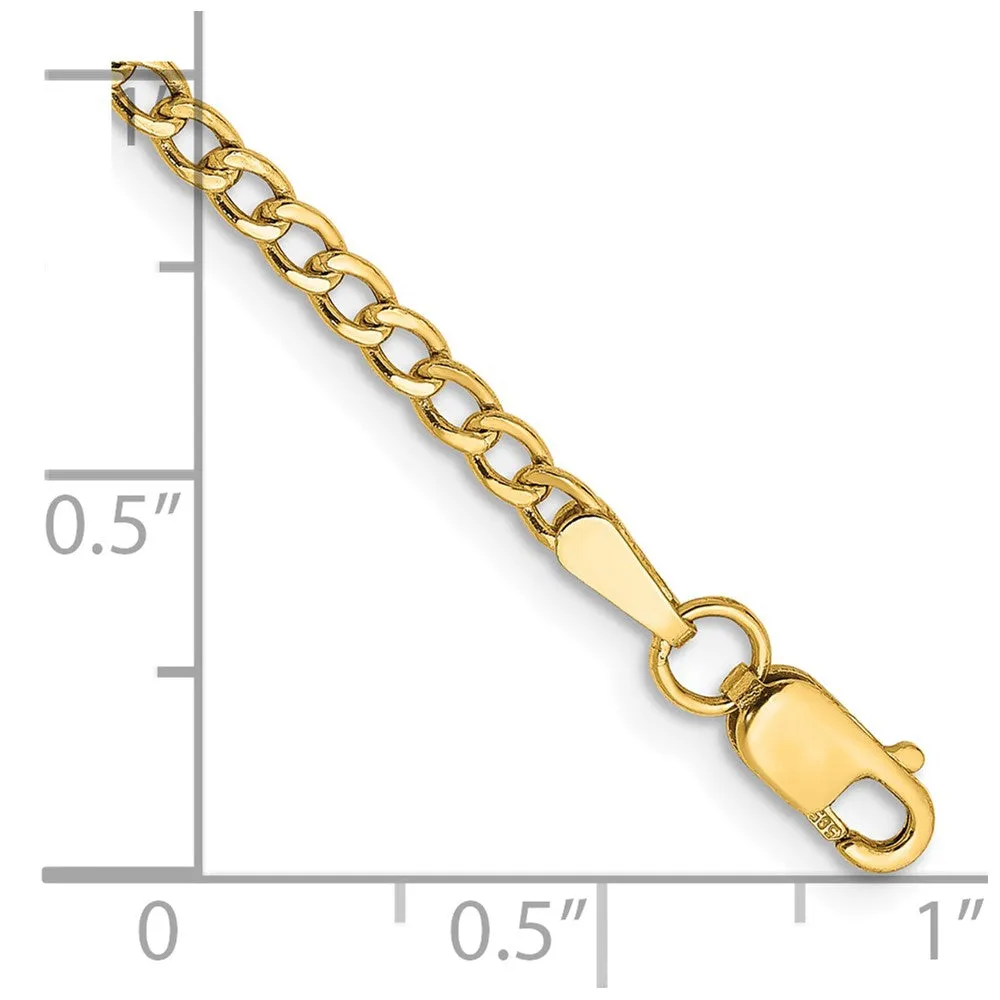 14K 9 inch 2.5mm Semi-Solid Curb with Lobster Clasp Anklet