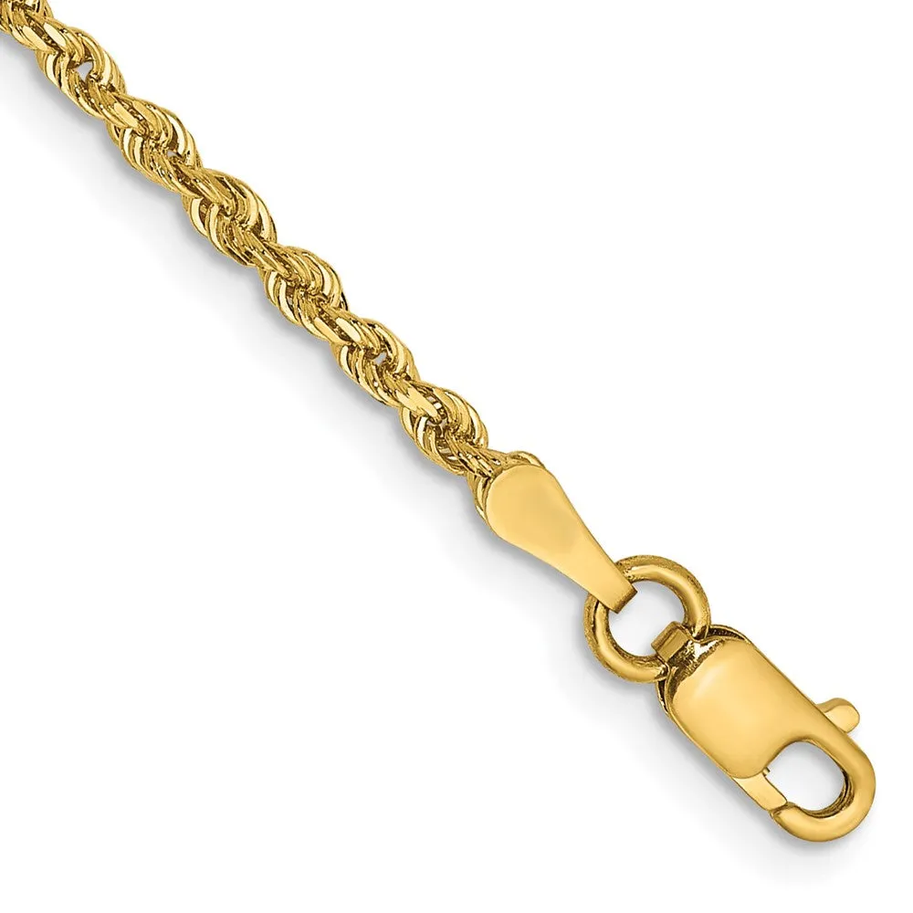 14K 9 Inch 2mm Diamond-cut Quadruple Rope Lobster Clasp Anklet