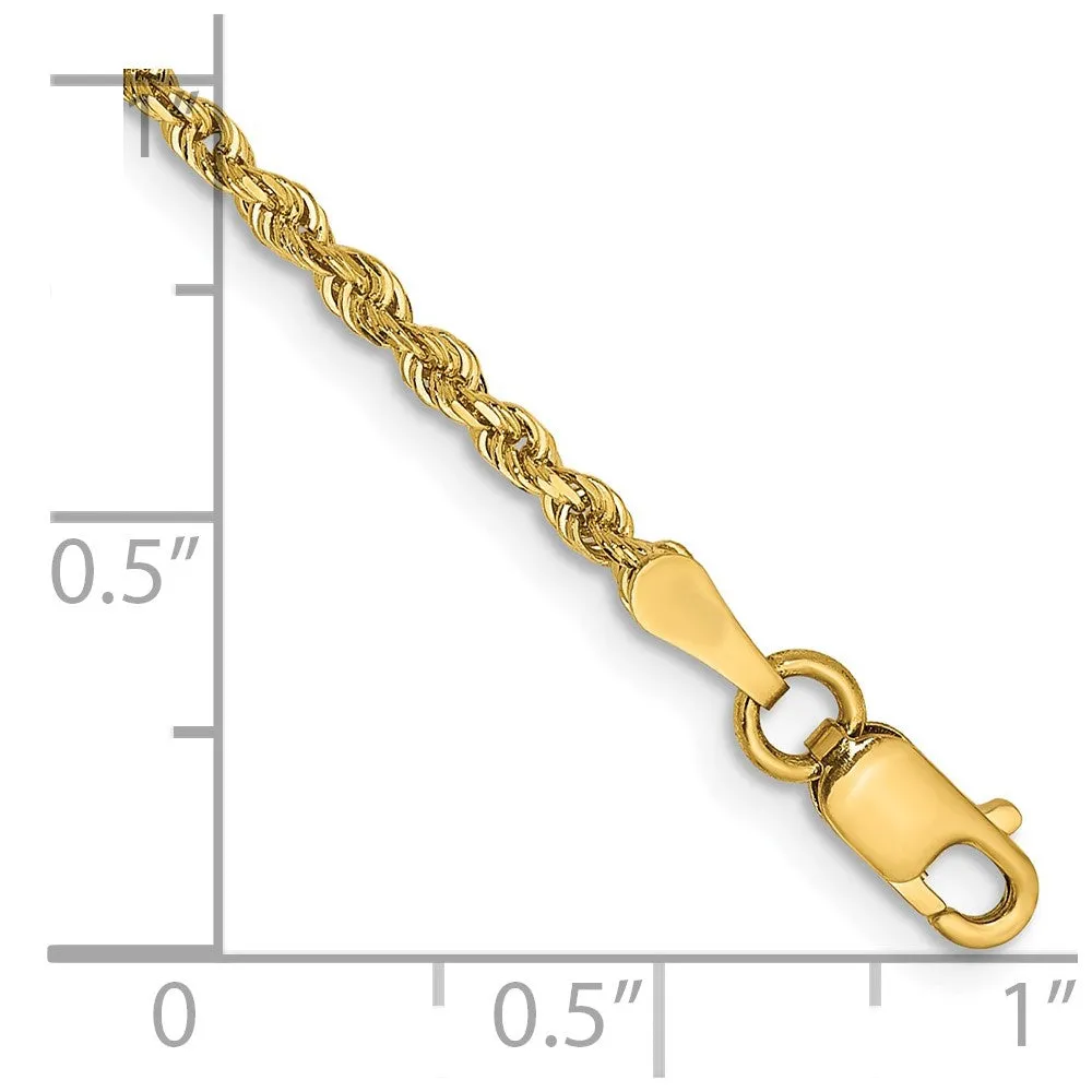 14K 9 Inch 2mm Diamond-cut Quadruple Rope Lobster Clasp Anklet