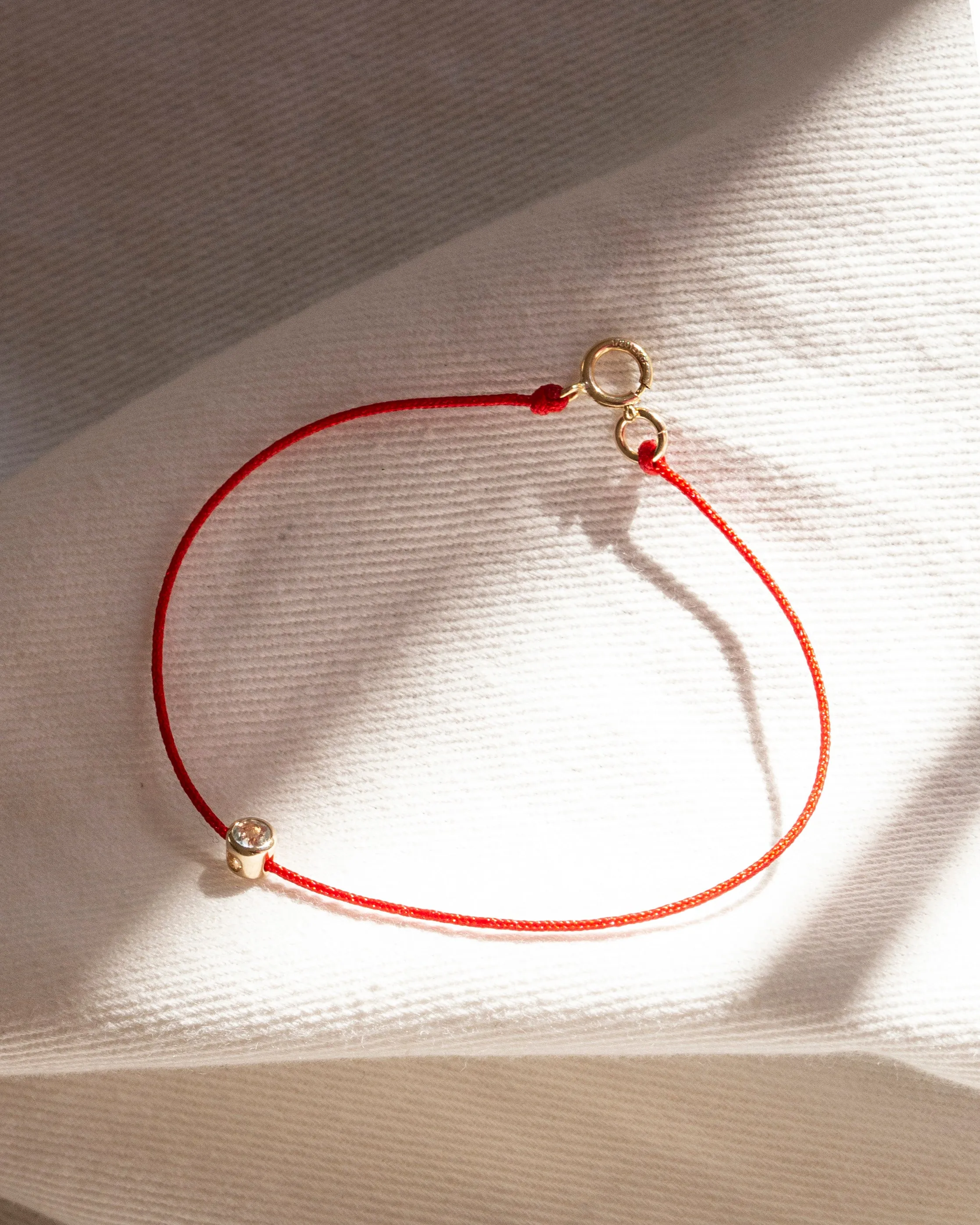 14k Gold Birthstone Charm RED String Thread Bracelet