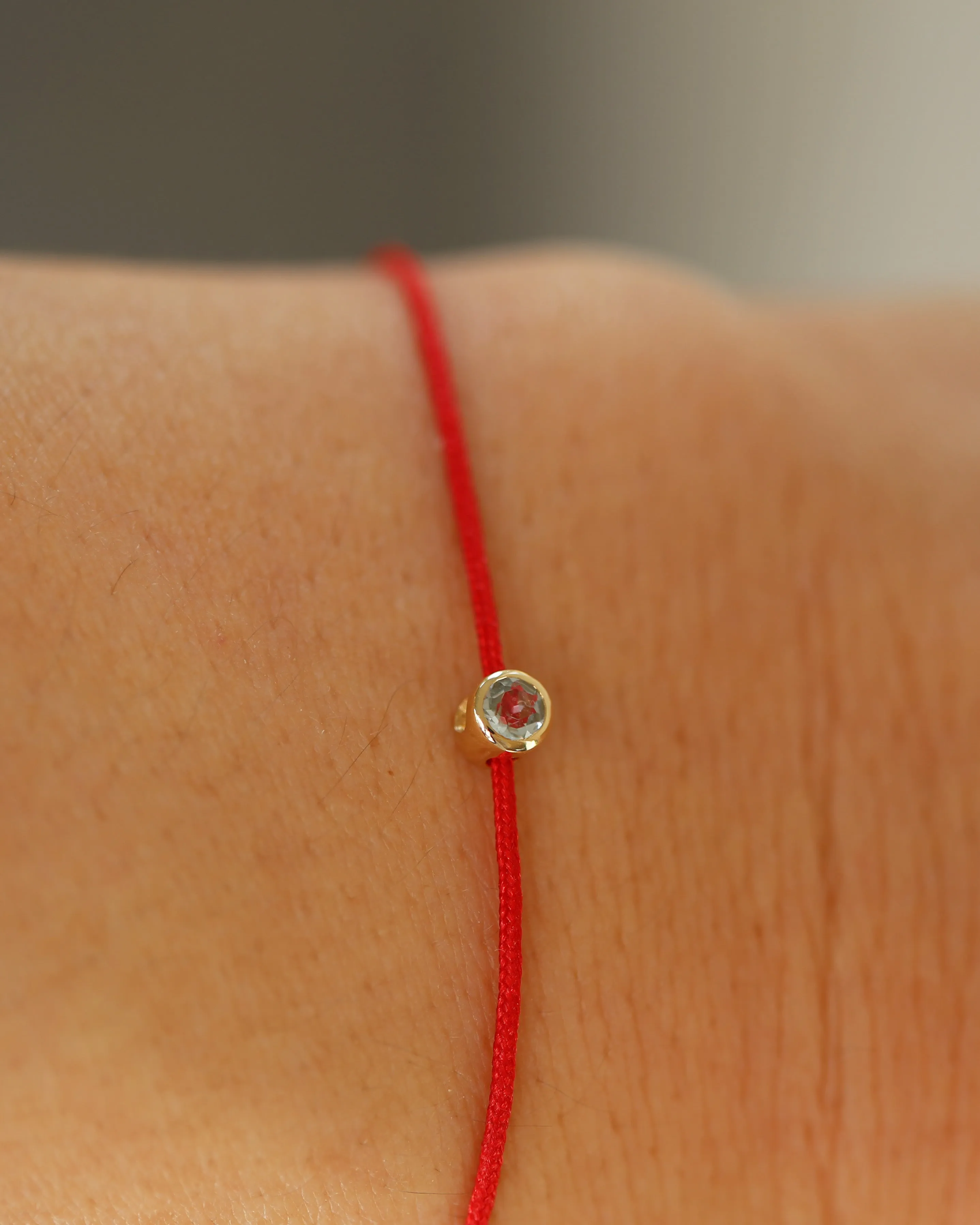14k Gold Birthstone Charm RED String Thread Bracelet
