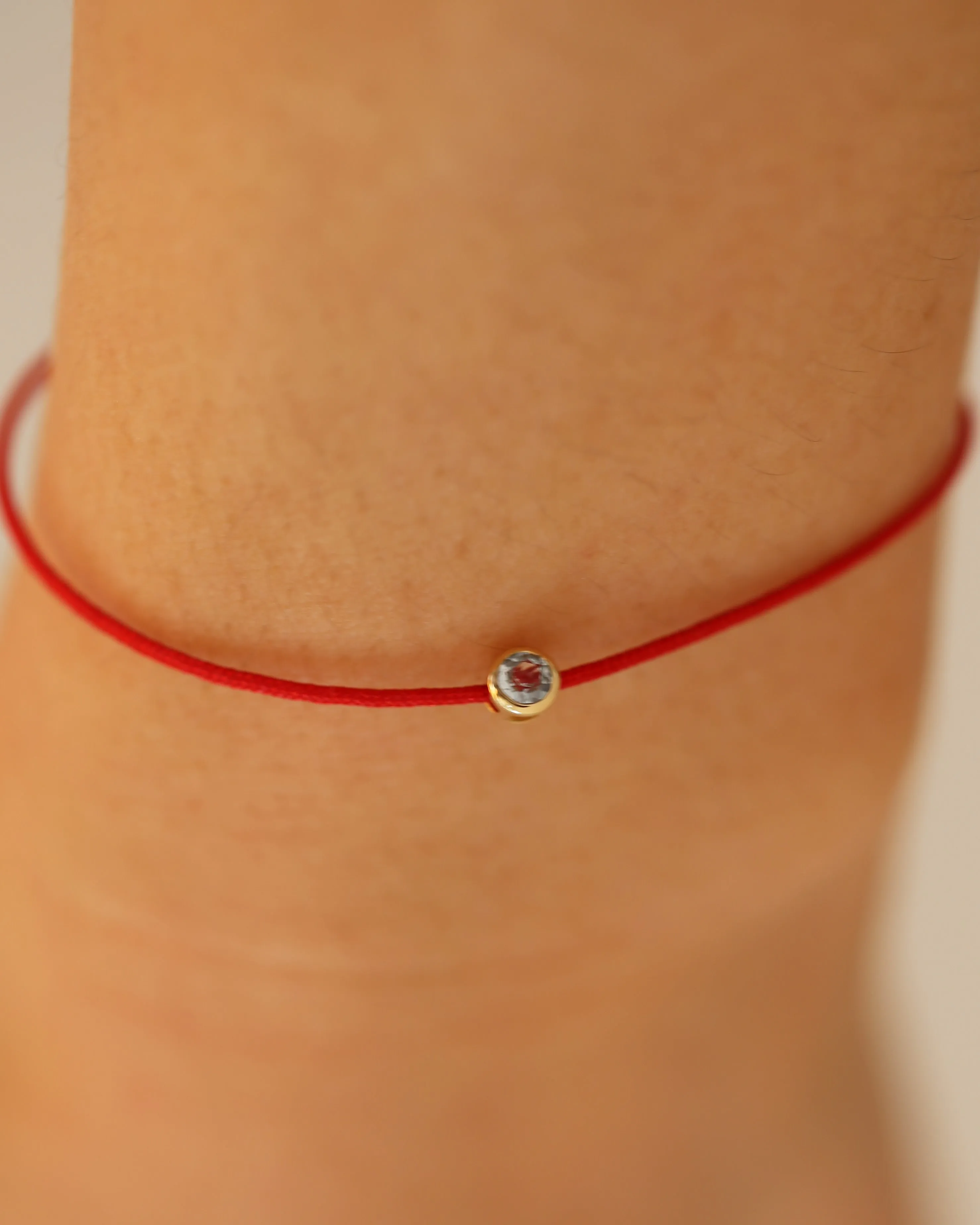 14k Gold Birthstone Charm RED String Thread Bracelet