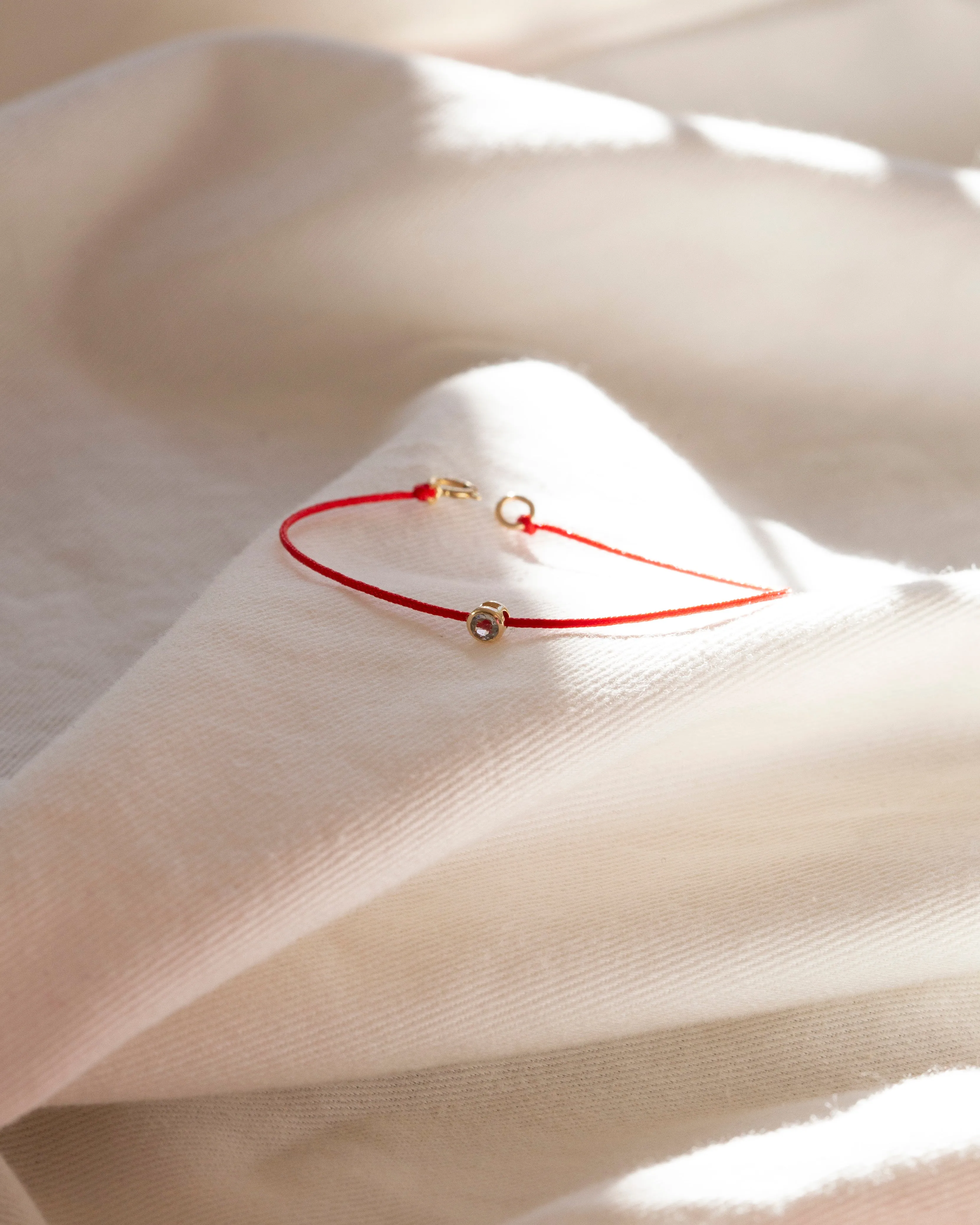 14k Gold Birthstone Charm RED String Thread Bracelet