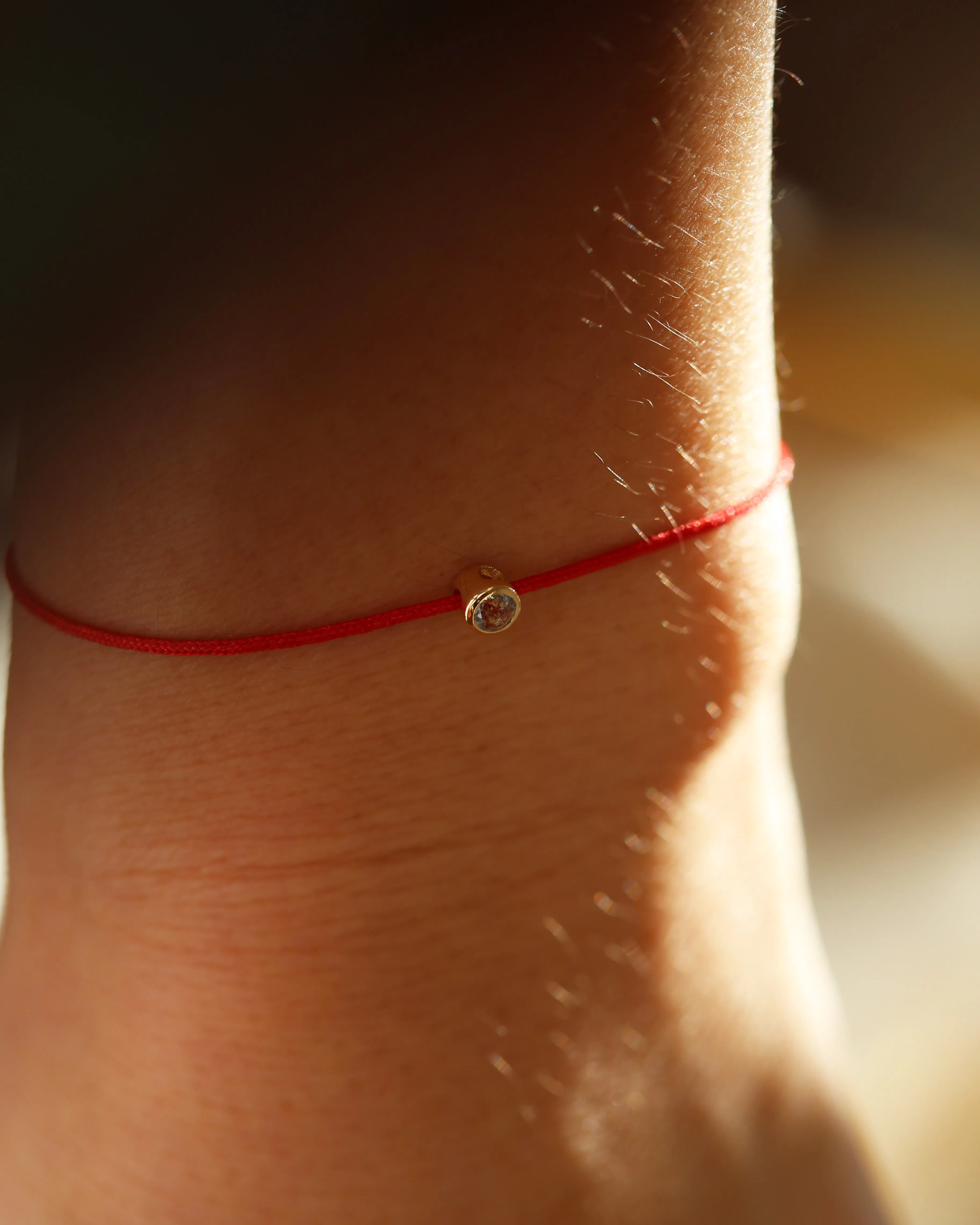 14k Gold Birthstone Charm RED String Thread Bracelet