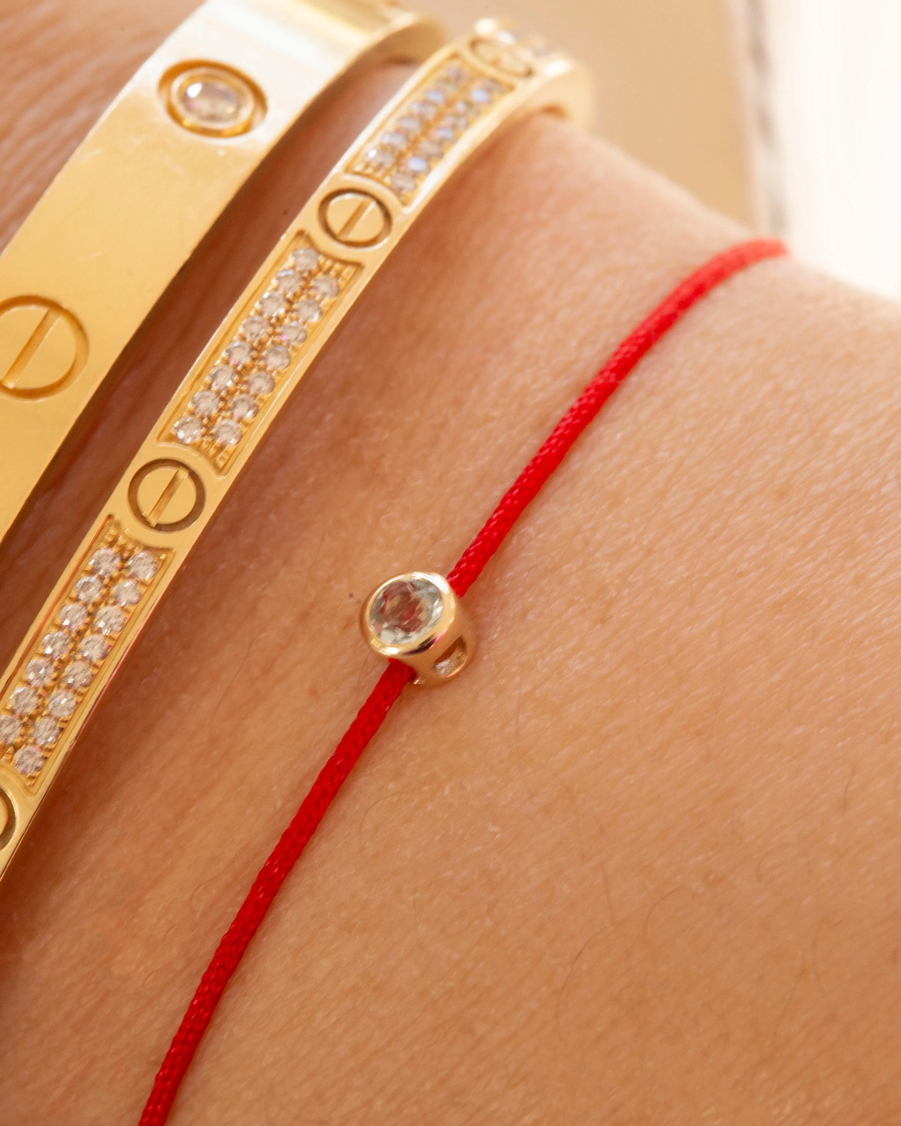 14k Gold Birthstone Charm RED String Thread Bracelet
