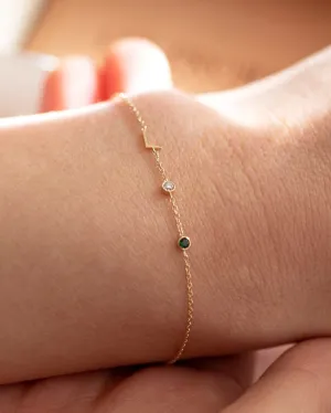 14k Gold Birthstone Letter Bracelet