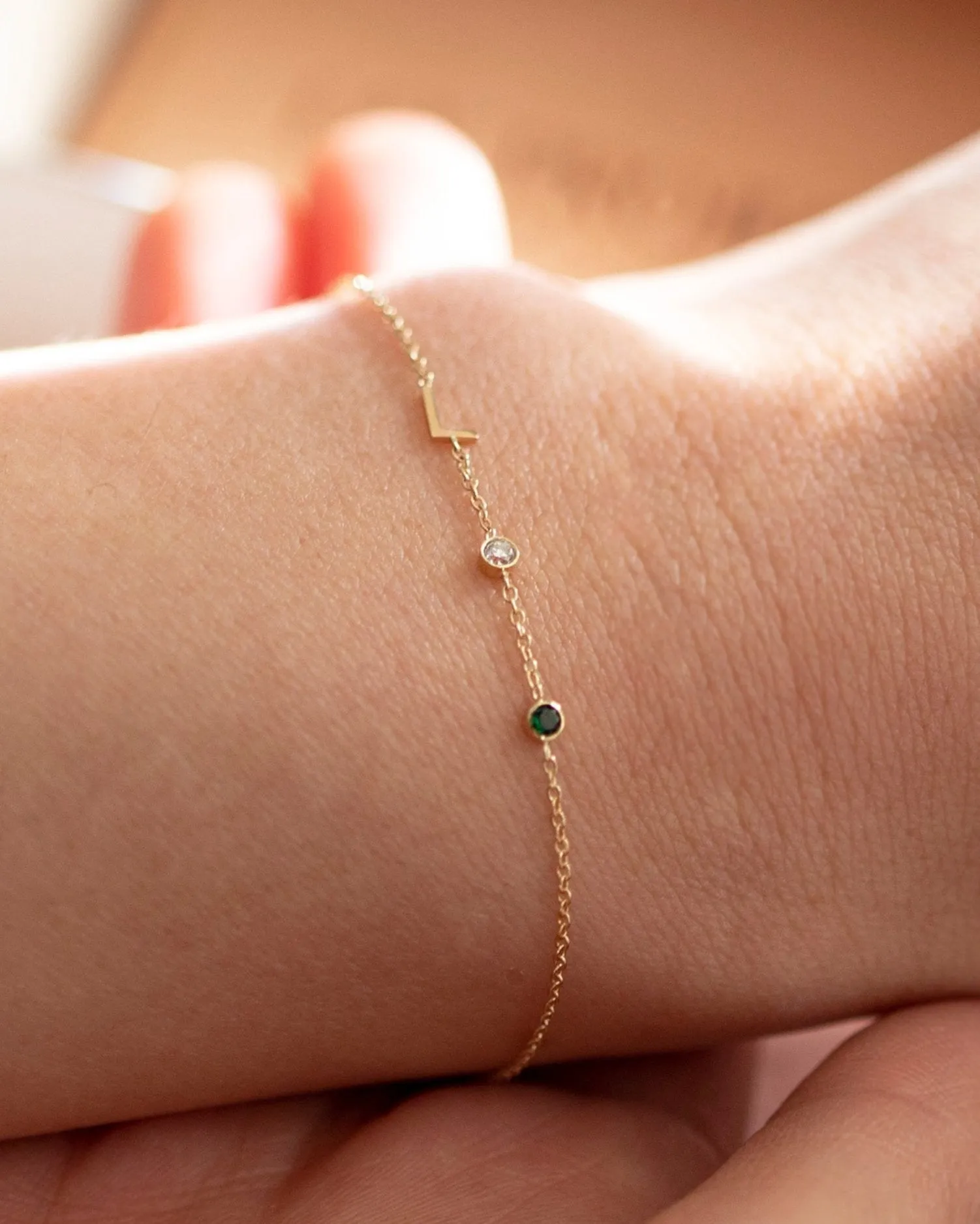 14k Gold Birthstone Letter Bracelet