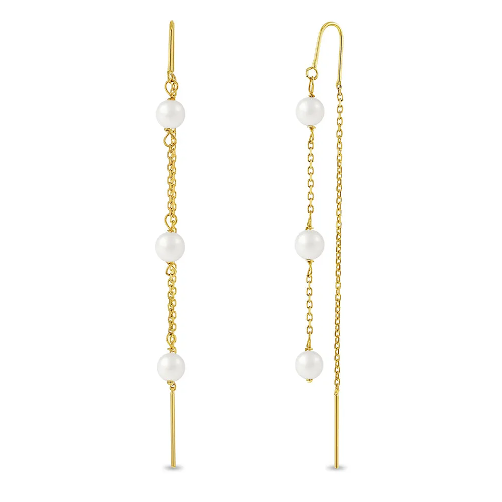 14k Gold Dangled Pearl Women's Earrings