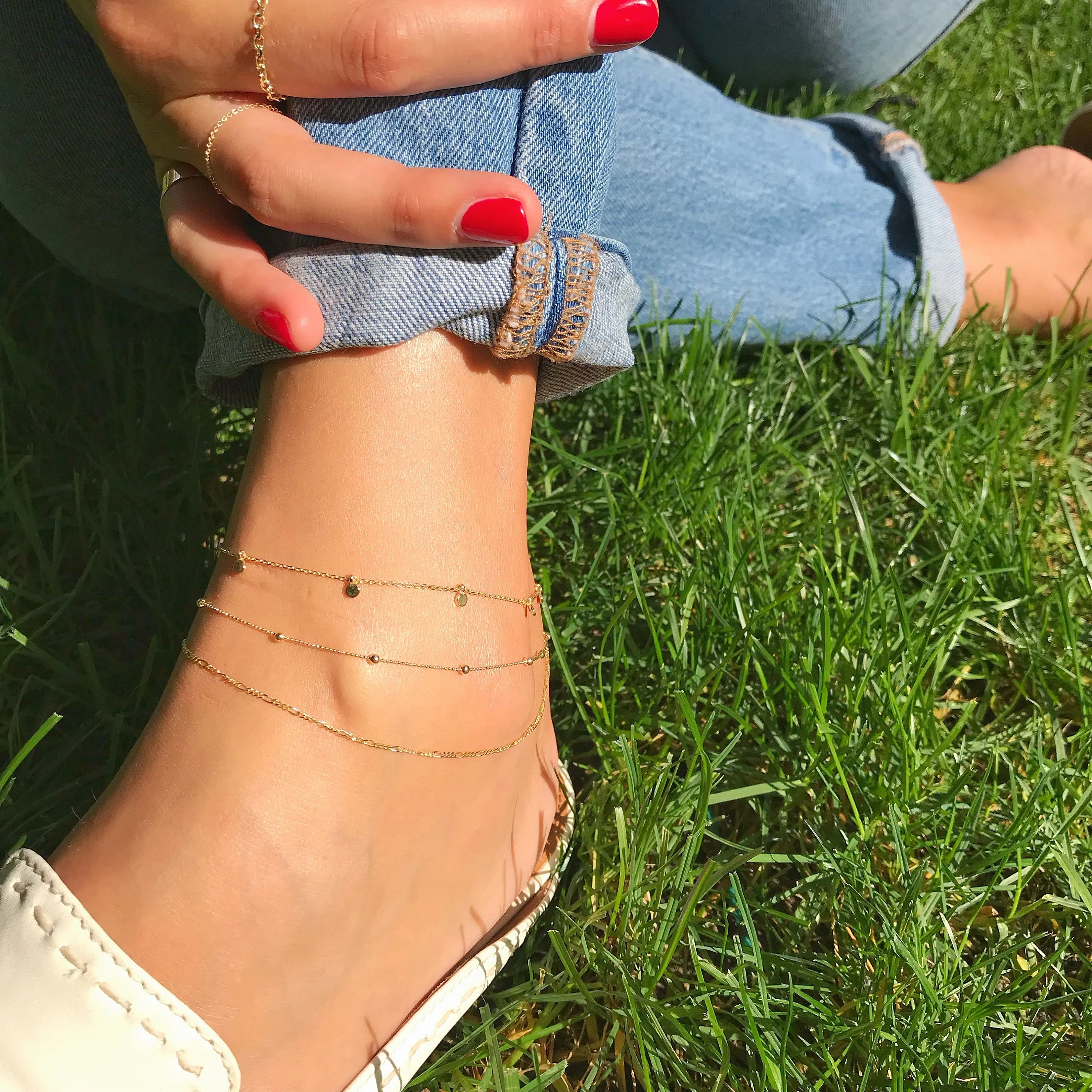 14K Gold Figaro Chain Anklet
