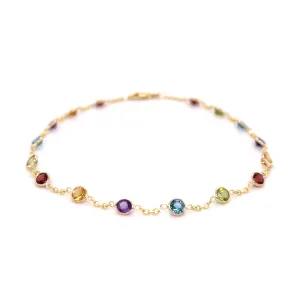14K Gold Gemstone Station Anklet