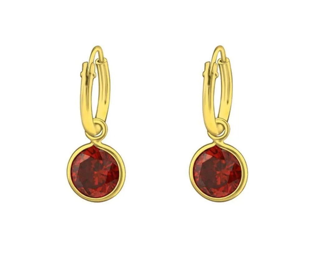 14K Gold Plated Sterling Silver Hanging Round Hoop Earrings