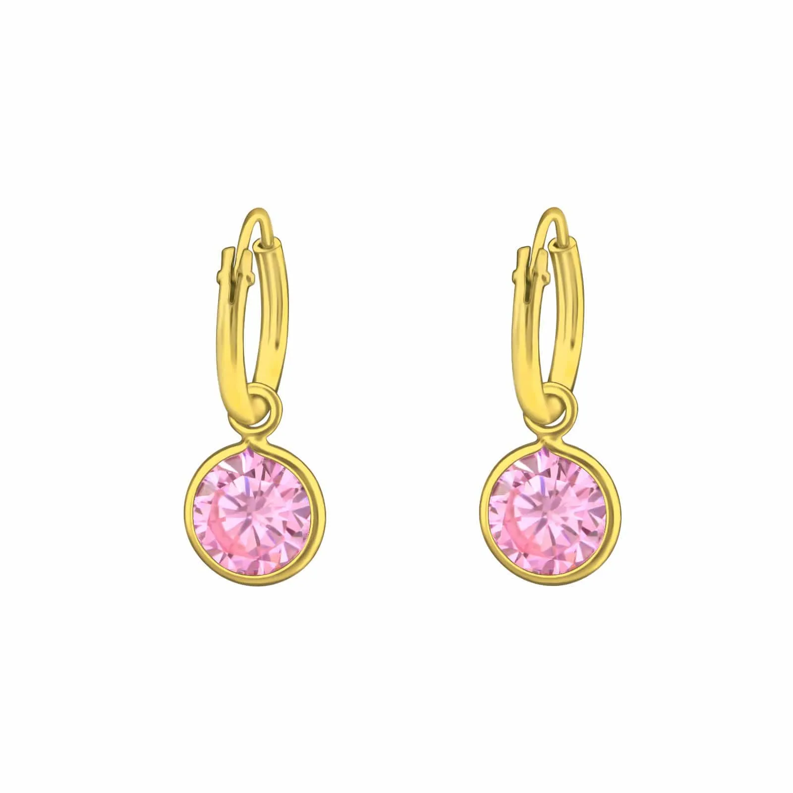 14K Gold Plated Sterling Silver Hanging Round Hoop Earrings