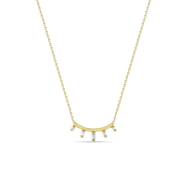 14K graduated baguette diamond curved bar necklace